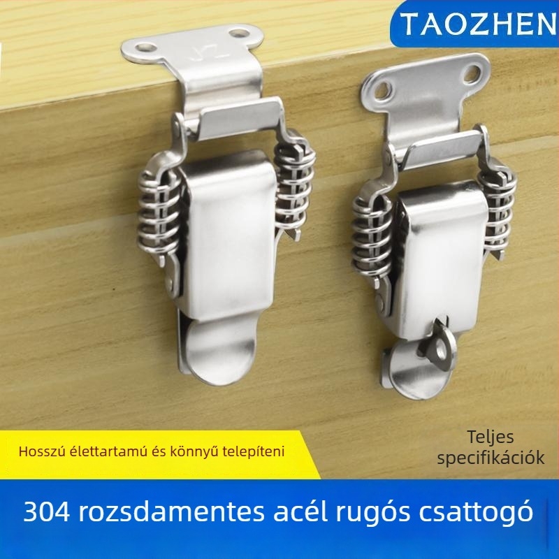 Szerszámosládához dupla rugós csattal, gombos típus, 304 rozsdamentes acél, masszív zár