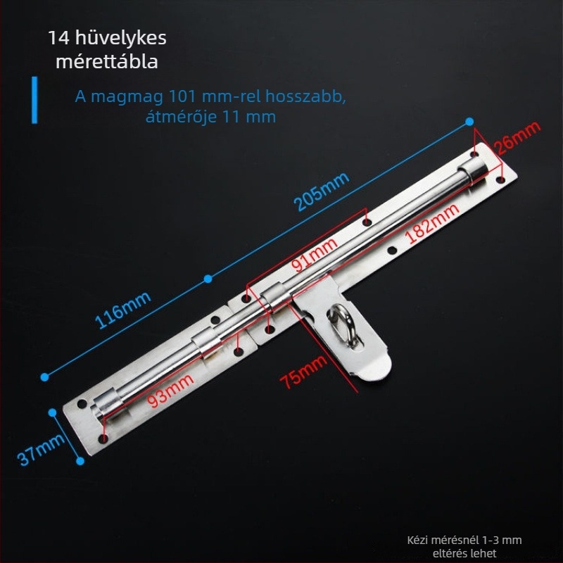 Masszív ajtózár; rozsdamentes acél, kefés felület; modell 003; modern minimalizmus.