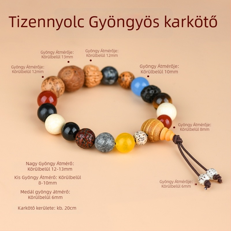 18 szem Bodhi karkötő, fa gyöngyök, Guofeng stílus, kézzel készített, természetes felület