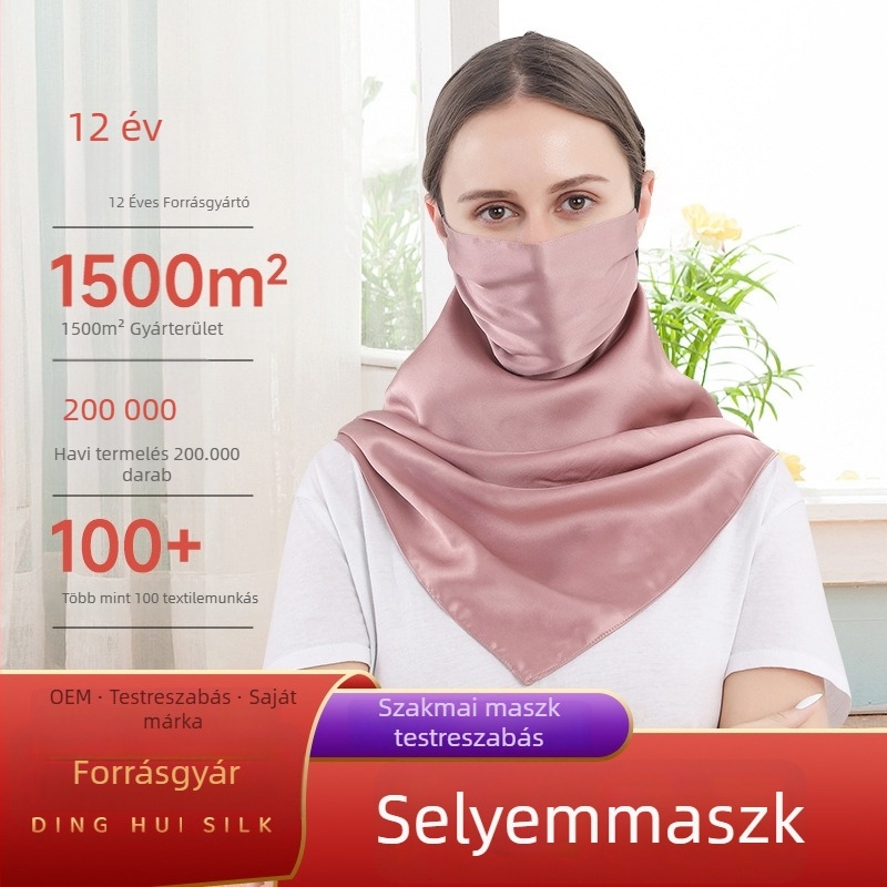 UPF50+ selyem napvédő maszk nőknek, UV védelem, szélálló, légáteresztő, 100% Mulberry selyem