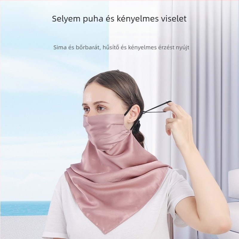 UPF50+ selyem napvédő maszk nőknek, UV védelem, szélálló, légáteresztő, 100% Mulberry selyem