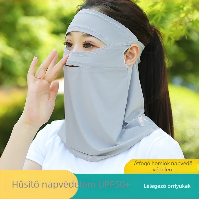 Női vezetésre szánt arcmaszk fülhurokkal, jégselyem, UV védelem, teljes arcfedés