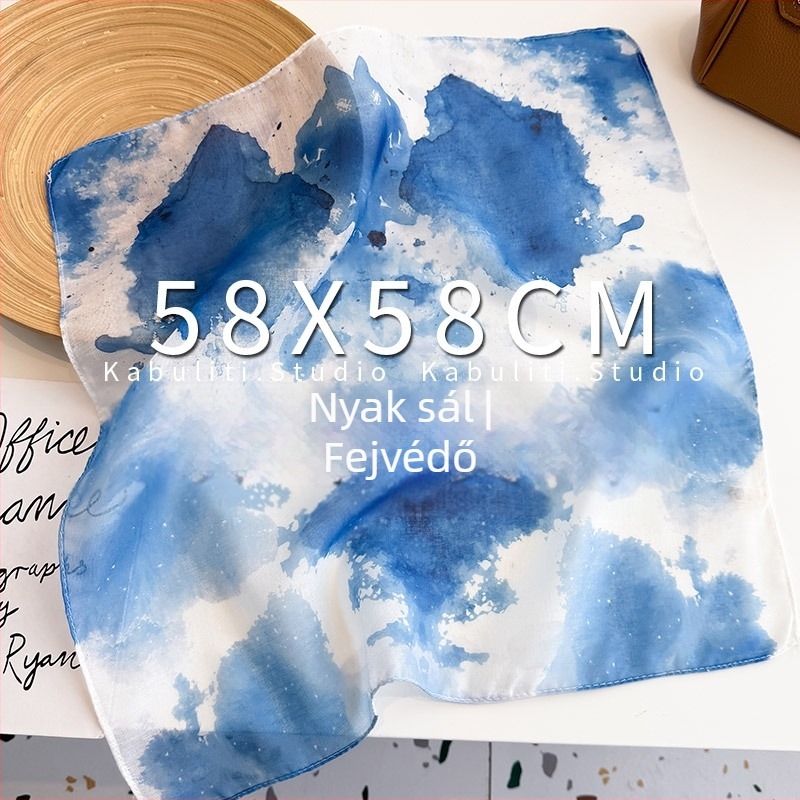 Sál - poliészter, warp-kötött szövet, tie-dye, művészi vintage stílus, ősz