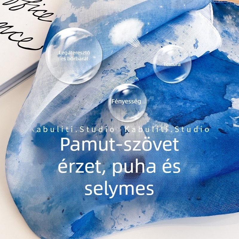 Sál - poliészter, warp-kötött szövet, tie-dye, művészi vintage stílus, ősz
