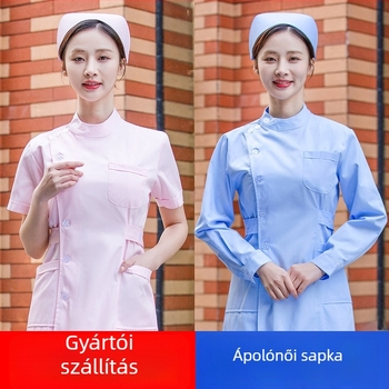 Ápolónő sapka pamut és szatén, csíkos mintázat, lapos tetejű, logó nyomtatva