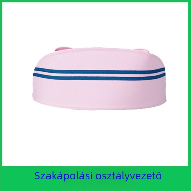 Ápolónő sapka pamut és szatén, csíkos mintázat, lapos tetejű, logó nyomtatva