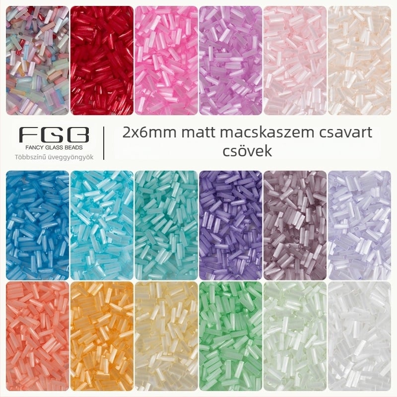 FGB Százszínű üveggolyó rizsszemek 2x6 mm, kefés Macska szem hatású csőgyöngyök DIY ékszerkészítéshez, hajcsat díszítő bojtokkal