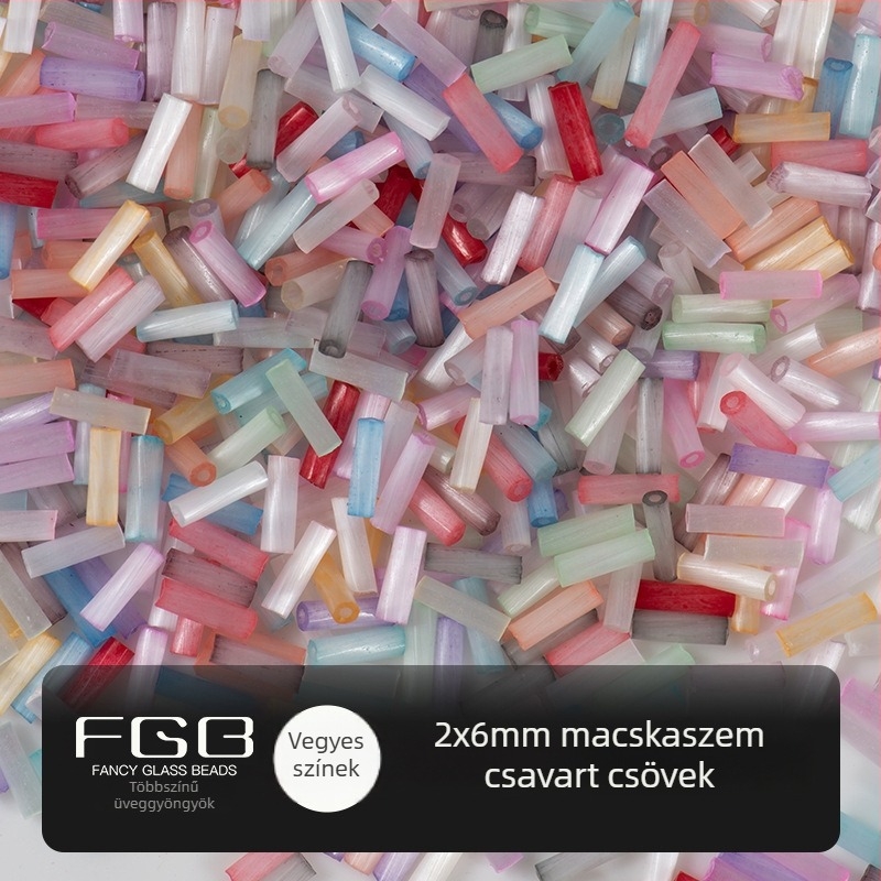FGB Százszínű üveggolyó rizsszemek 2x6 mm, kefés Macska szem hatású csőgyöngyök DIY ékszerkészítéshez, hajcsat díszítő bojtokkal