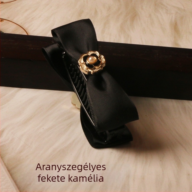 Retro hajcsat strasszköves selyem masnival, copfhoz illeszkedő, koreai stílusú gyöngyös részlettel