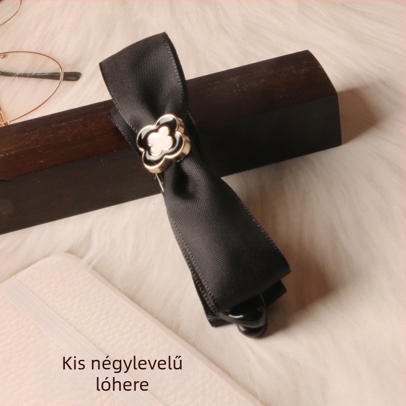Retro hajcsat strasszköves selyem masnival, copfhoz illeszkedő, koreai stílusú gyöngyös részlettel
