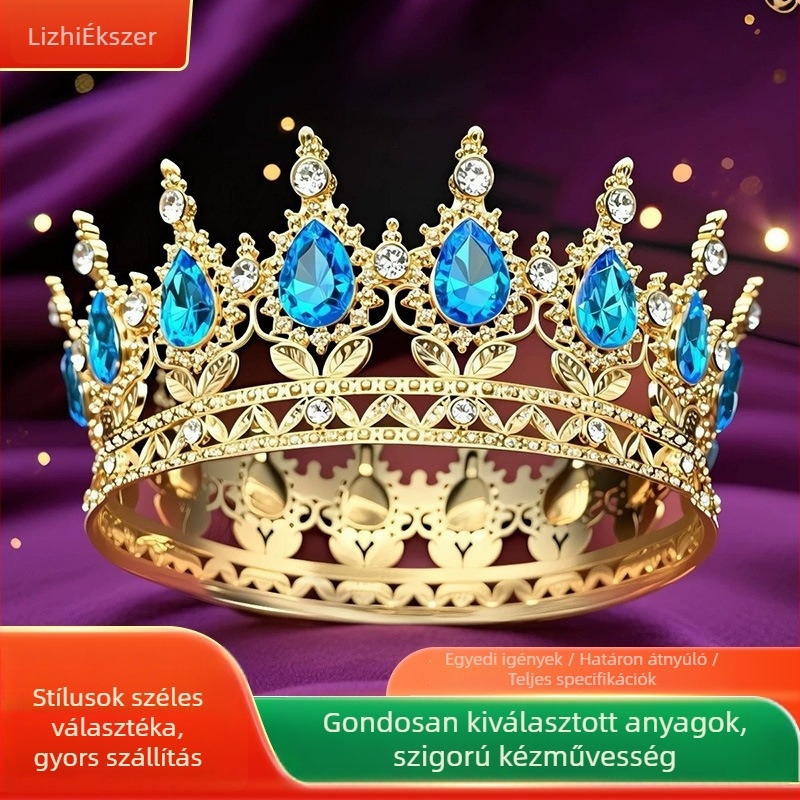 Fejdísz ötvözetből 16 csepp alakú kristályokkal, elektroplatált bevonattal, uniszex divat stílus, tortadíszítéshez