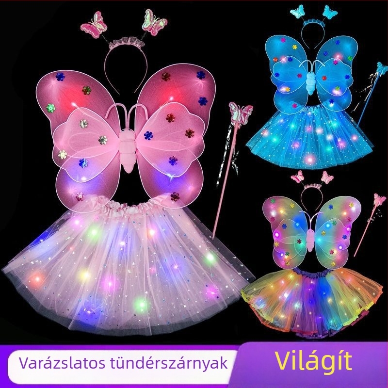 Lányok világító pillangó szárnyai jelmez kellék — textile anyag, animált stílus, színpadi rekvizit
