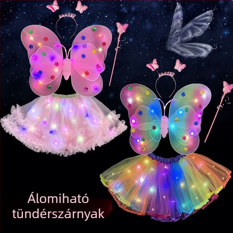 Lányok világító pillangó szárnyai jelmez kellék — textile anyag, animált stílus, színpadi rekvizit