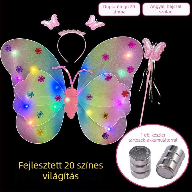 Lányok világító pillangó szárnyai jelmez kellék — textile anyag, animált stílus, színpadi rekvizit