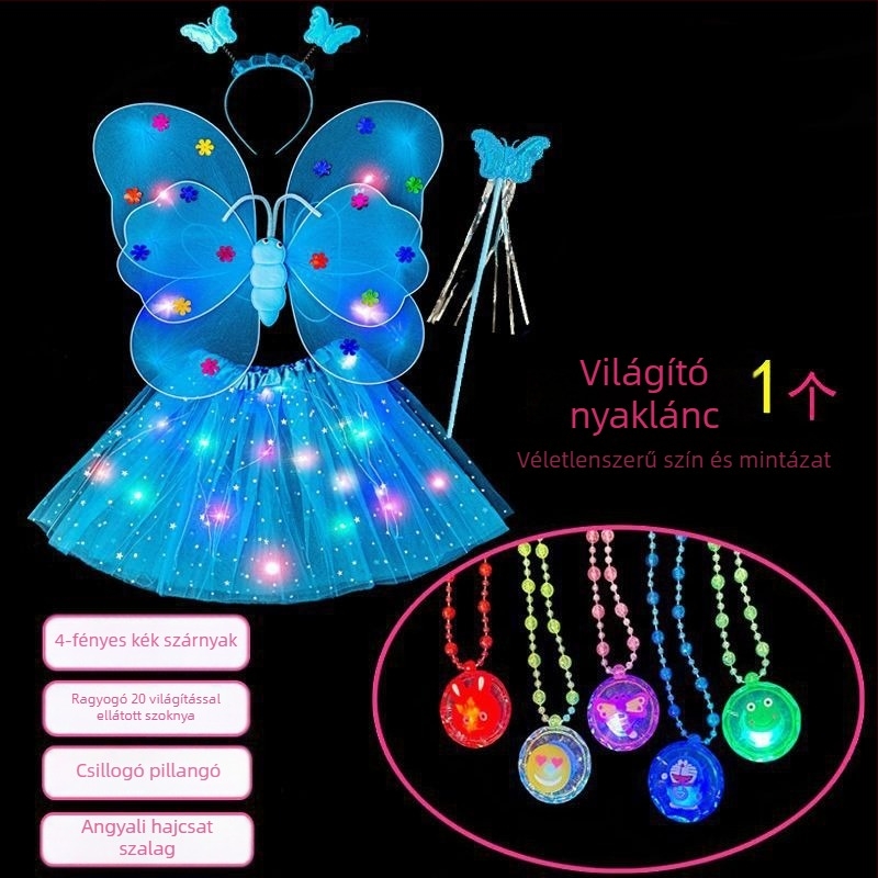 Lányok világító pillangó szárnyai jelmez kellék — textile anyag, animált stílus, színpadi rekvizit