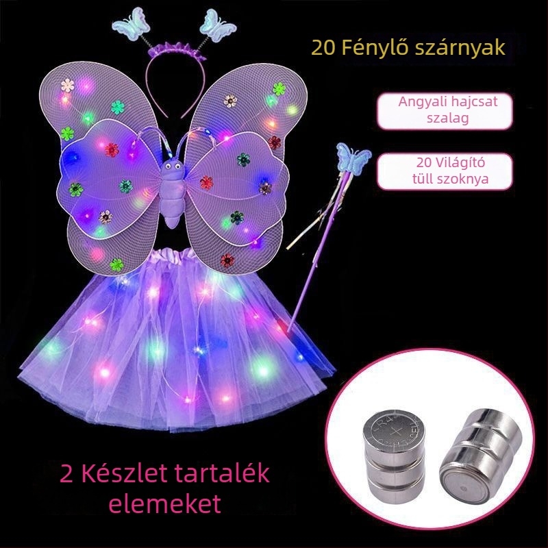 Lányok világító pillangó szárnyai jelmez kellék — textile anyag, animált stílus, színpadi rekvizit