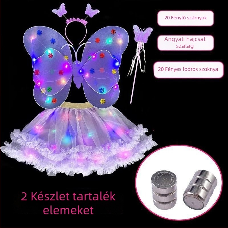 Lányok világító pillangó szárnyai jelmez kellék — textile anyag, animált stílus, színpadi rekvizit