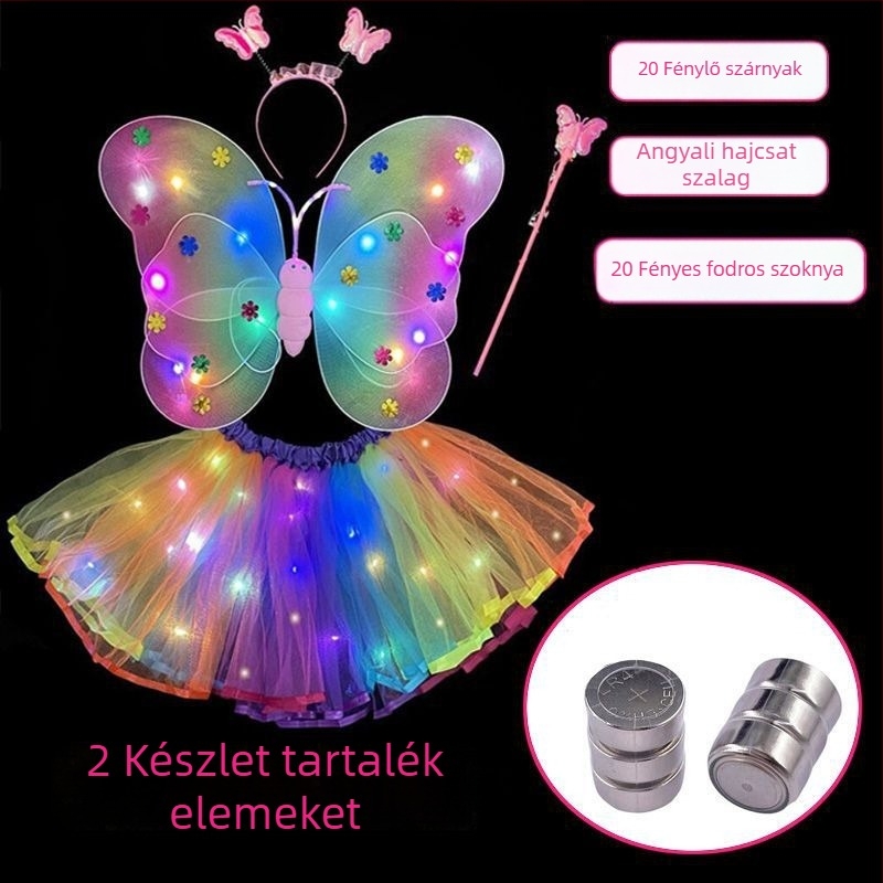 Lányok világító pillangó szárnyai jelmez kellék — textile anyag, animált stílus, színpadi rekvizit