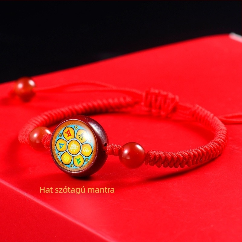 Thangka és cinnabar karkötő, Green Tara mantra; kézzel készített, fonott, uniszex, irodalmi-művészeti retro stílus