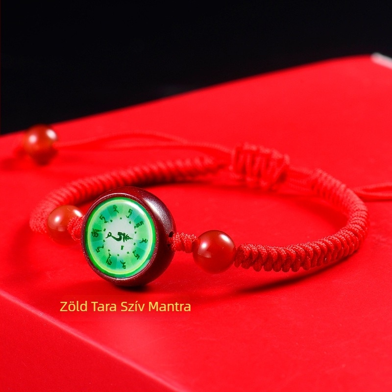 Thangka és cinnabar karkötő, Green Tara mantra; kézzel készített, fonott, uniszex, irodalmi-művészeti retro stílus