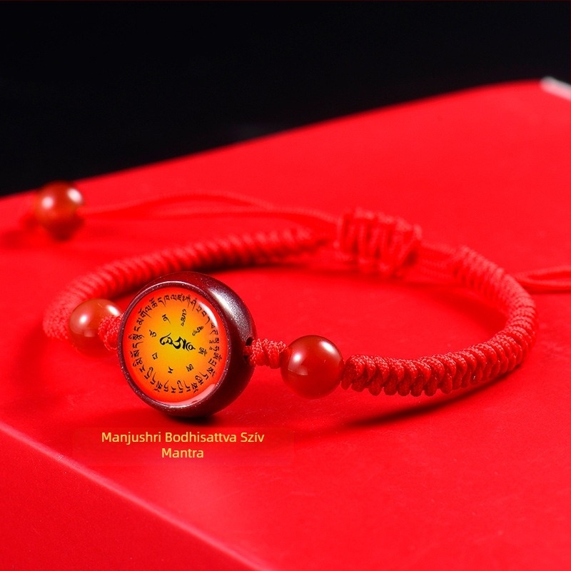 Thangka és cinnabar karkötő, Green Tara mantra; kézzel készített, fonott, uniszex, irodalmi-művészeti retro stílus
