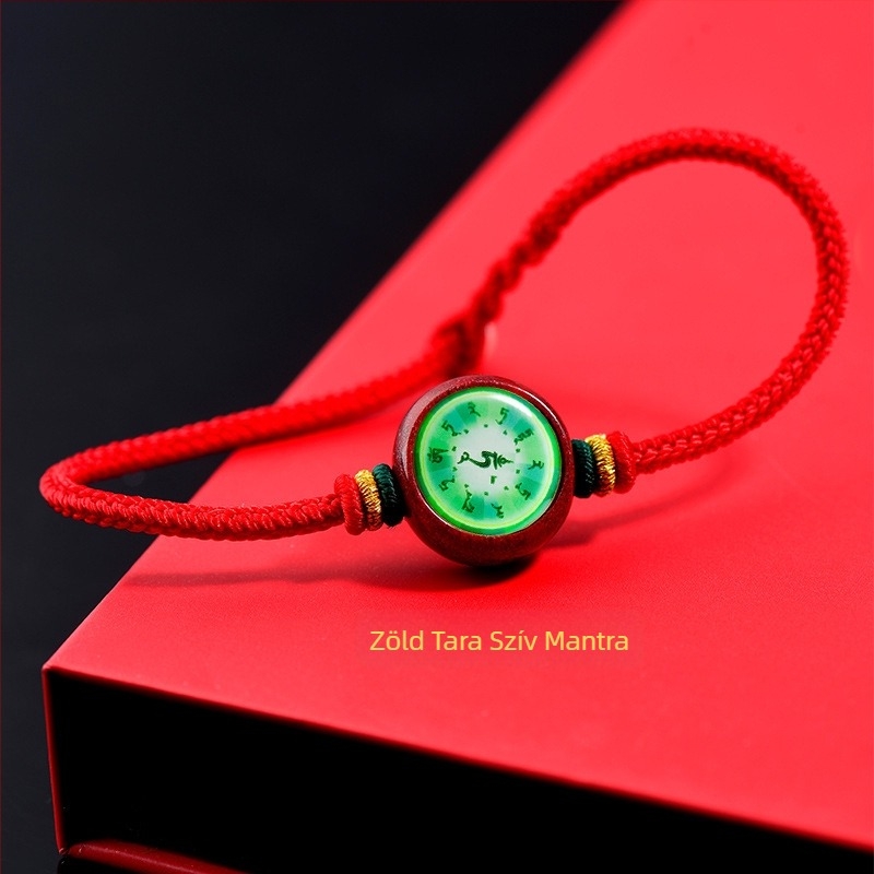 Thangka és cinnabar karkötő, Green Tara mantra; kézzel készített, fonott, uniszex, irodalmi-művészeti retro stílus