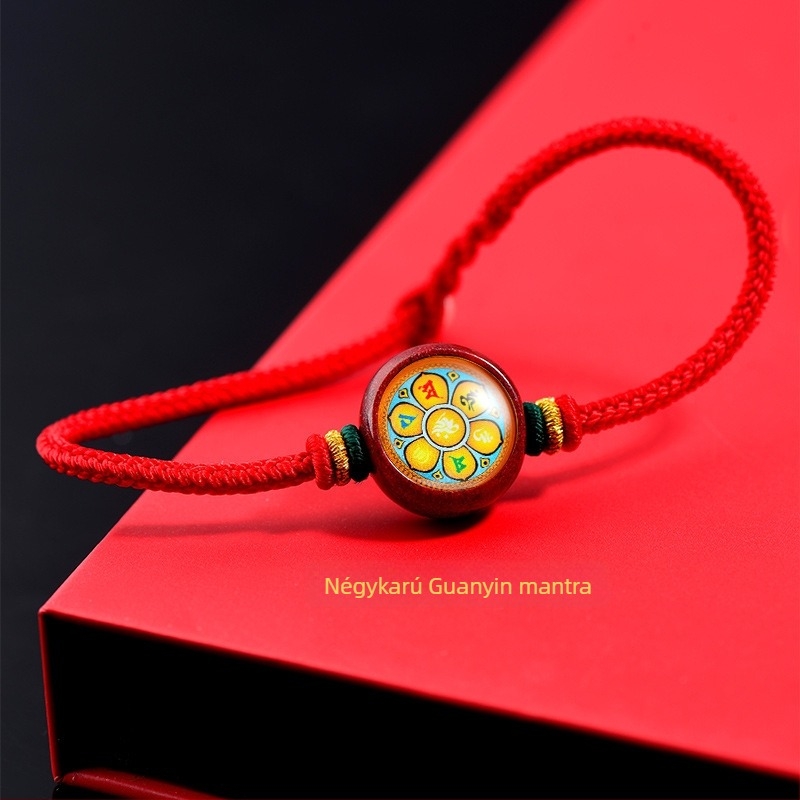 Thangka és cinnabar karkötő, Green Tara mantra; kézzel készített, fonott, uniszex, irodalmi-művészeti retro stílus