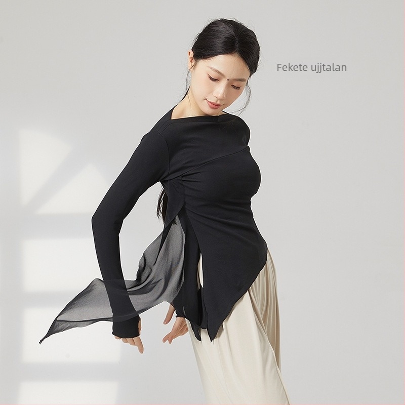 Női modern tánc-top, pamut keverék: 95% pamut, 5% spandex, egész éves viselet, színpadra és latin/néptáncra.