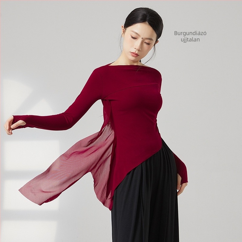 Női modern tánc-top, pamut keverék: 95% pamut, 5% spandex, egész éves viselet, színpadra és latin/néptáncra.