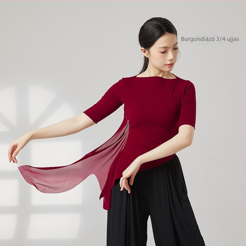Női modern tánc-top, pamut keverék: 95% pamut, 5% spandex, egész éves viselet, színpadra és latin/néptáncra.