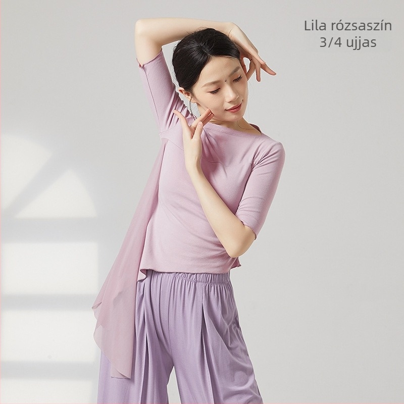 Női modern tánc-top, pamut keverék: 95% pamut, 5% spandex, egész éves viselet, színpadra és latin/néptáncra.