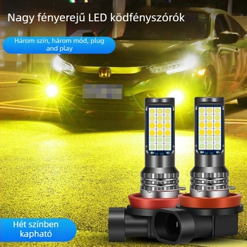 Háromszínű 3030 LED autóködlámpa, H3/H8/H11 kompatibilis – elülső ködlámpa izzó villogó funkcióval