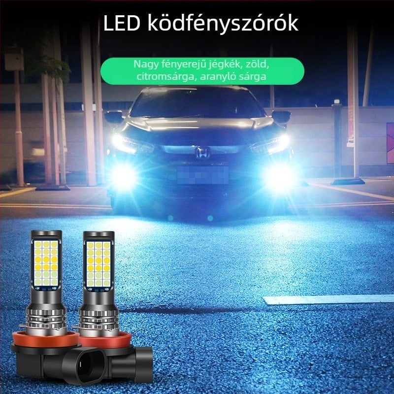 Háromszínű 3030 LED autóködlámpa, H3/H8/H11 kompatibilis – elülső ködlámpa izzó villogó funkcióval