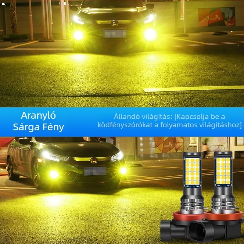 Háromszínű 3030 LED autóködlámpa, H3/H8/H11 kompatibilis – elülső ködlámpa izzó villogó funkcióval