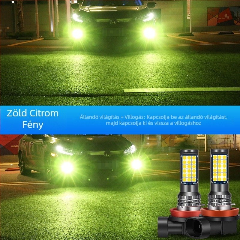 Háromszínű 3030 LED autóködlámpa, H3/H8/H11 kompatibilis – elülső ködlámpa izzó villogó funkcióval