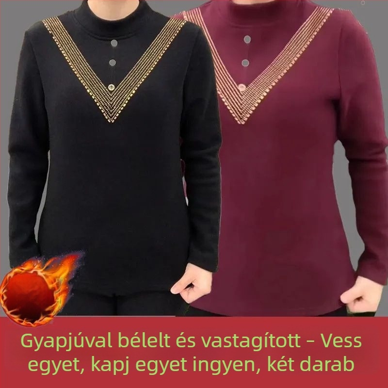 Plusz méretű német velúr termikus felső nőknek, félmagas gallérral, ősz-tél