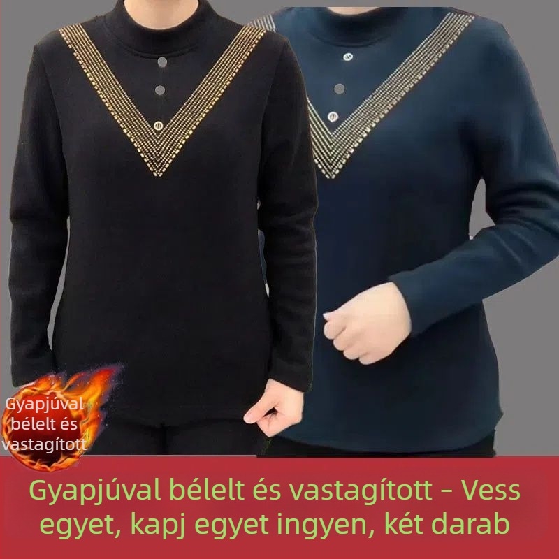 Plusz méretű német velúr termikus felső nőknek, félmagas gallérral, ősz-tél