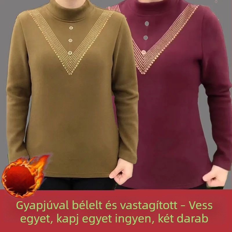 Plusz méretű német velúr termikus felső nőknek, félmagas gallérral, ősz-tél