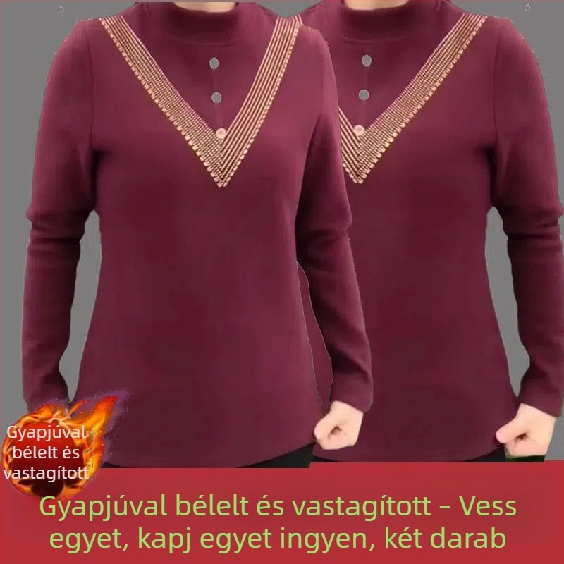 Plusz méretű német velúr termikus felső nőknek, félmagas gallérral, ősz-tél