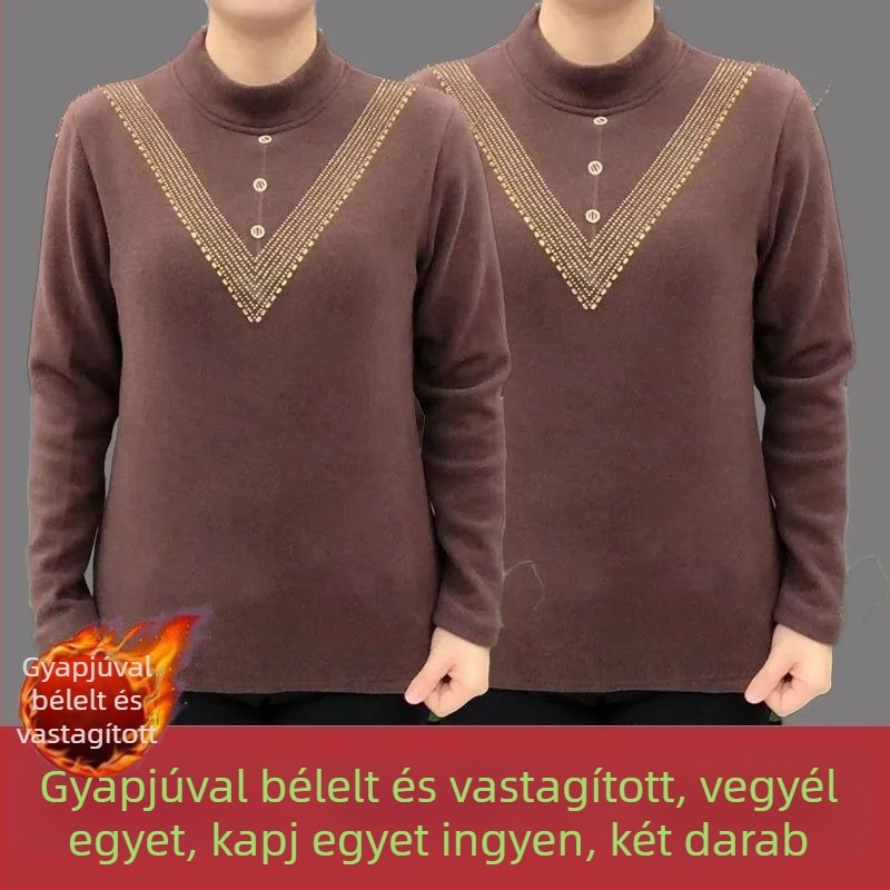 Plusz méretű német velúr termikus felső nőknek, félmagas gallérral, ősz-tél