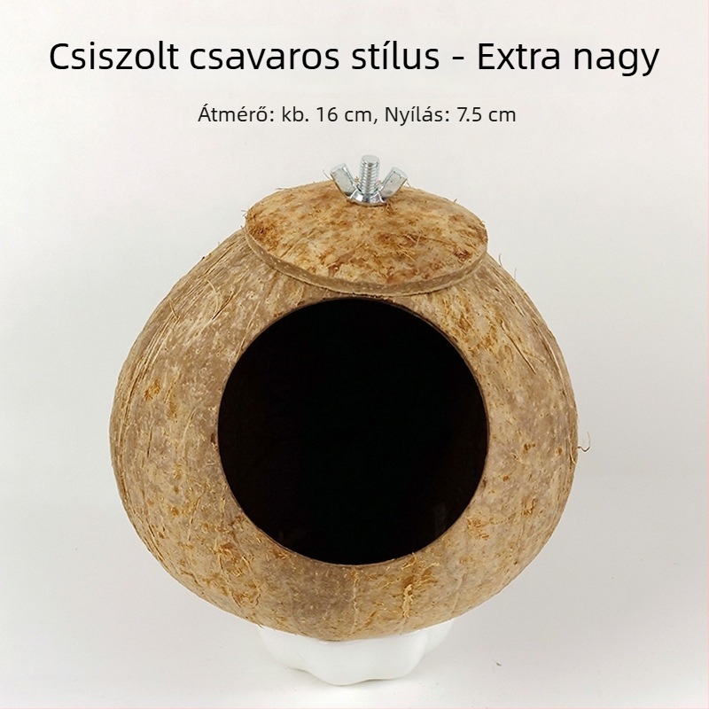 Kókuszdióhéjból készült madárfészek kis madarak számára; fűből szőtt meleg fészek; madárjátékok és kiegészítők