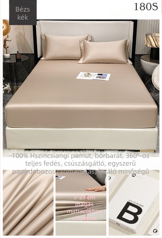 180 szálas 100% pamut ágyneműkészlet — gumis lepedő, lepedő és ágytakaró (3 részes)