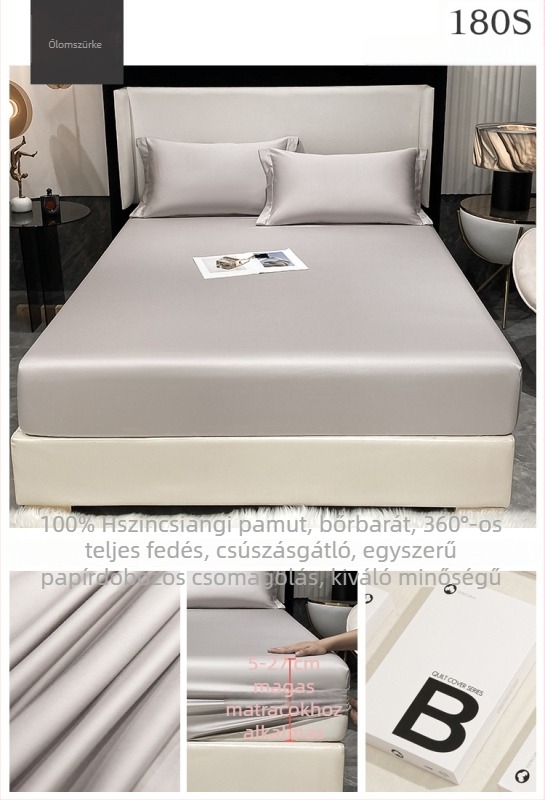 180 szálas 100% pamut ágyneműkészlet — gumis lepedő, lepedő és ágytakaró (3 részes)