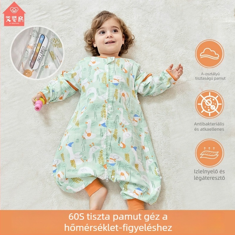 Baba géz alvózsák, vékony, külön lábakkal, négy évszakos, levehető ujjak, antibakteriális, nedvességelvezető, töltet 100% pamut
