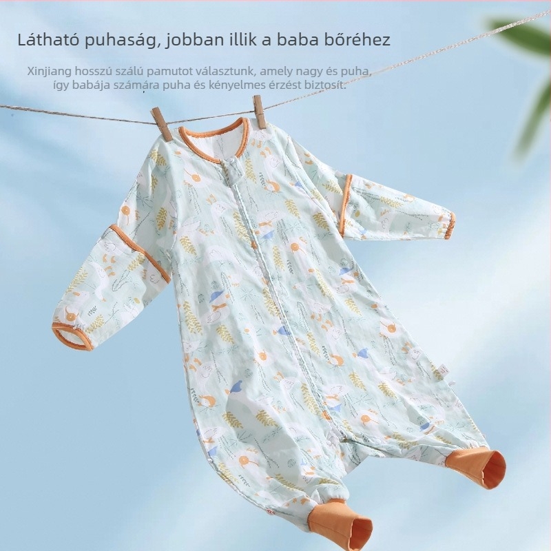 Baba géz alvózsák, vékony, külön lábakkal, négy évszakos, levehető ujjak, antibakteriális, nedvességelvezető, töltet 100% pamut