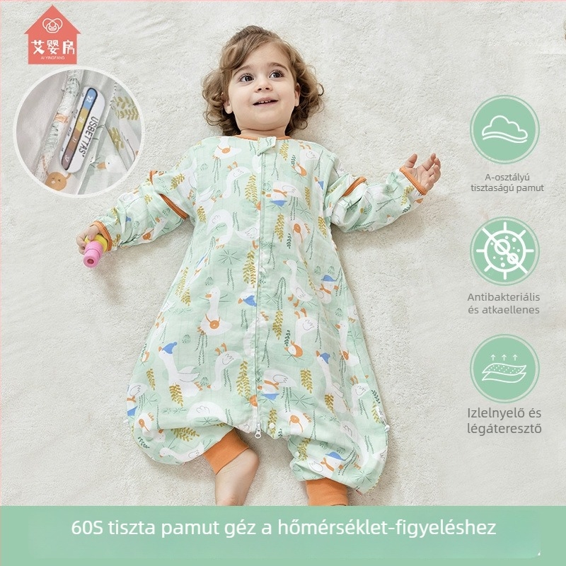 Baba géz alvózsák, vékony, külön lábakkal, négy évszakos, levehető ujjak, antibakteriális, nedvességelvezető, töltet 100% pamut