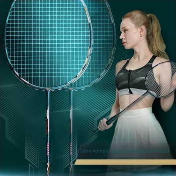 Badminton ütő készlet szénszálas kerettel és nylon húrokkal, felnőtteknek, egyes és páros játék, közepes merevség