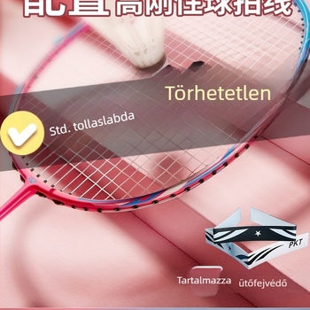 Badminton ütő készlet szénszálas kerettel és nylon húrokkal, felnőtteknek, egyes és páros játék, közepes merevség