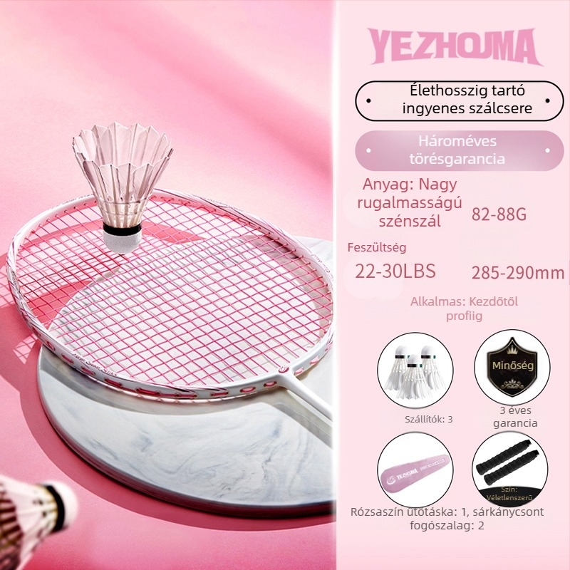 Badminton ütő készlet szénszálas kerettel és nylon húrokkal, felnőtteknek, egyes és páros játék, közepes merevség