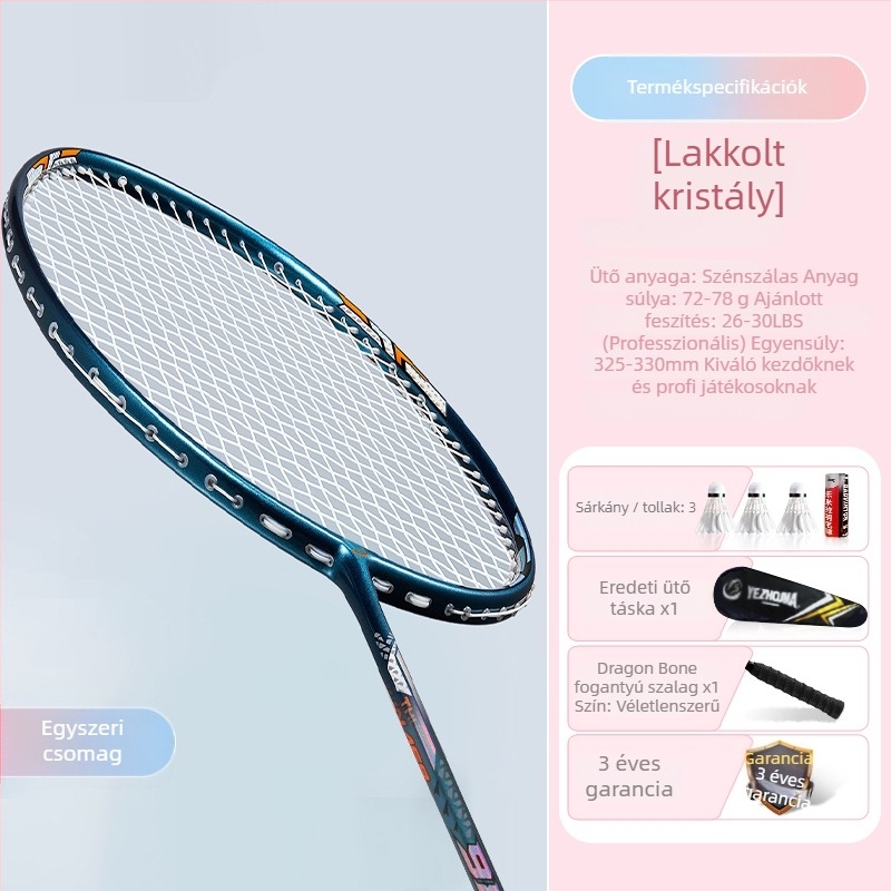 Badminton ütő készlet szénszálas kerettel és nylon húrokkal, felnőtteknek, egyes és páros játék, közepes merevség